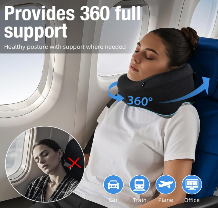 Memory Foam Neck Pillow Airplane Comfort Ergonomic Support Medium Size Soft
