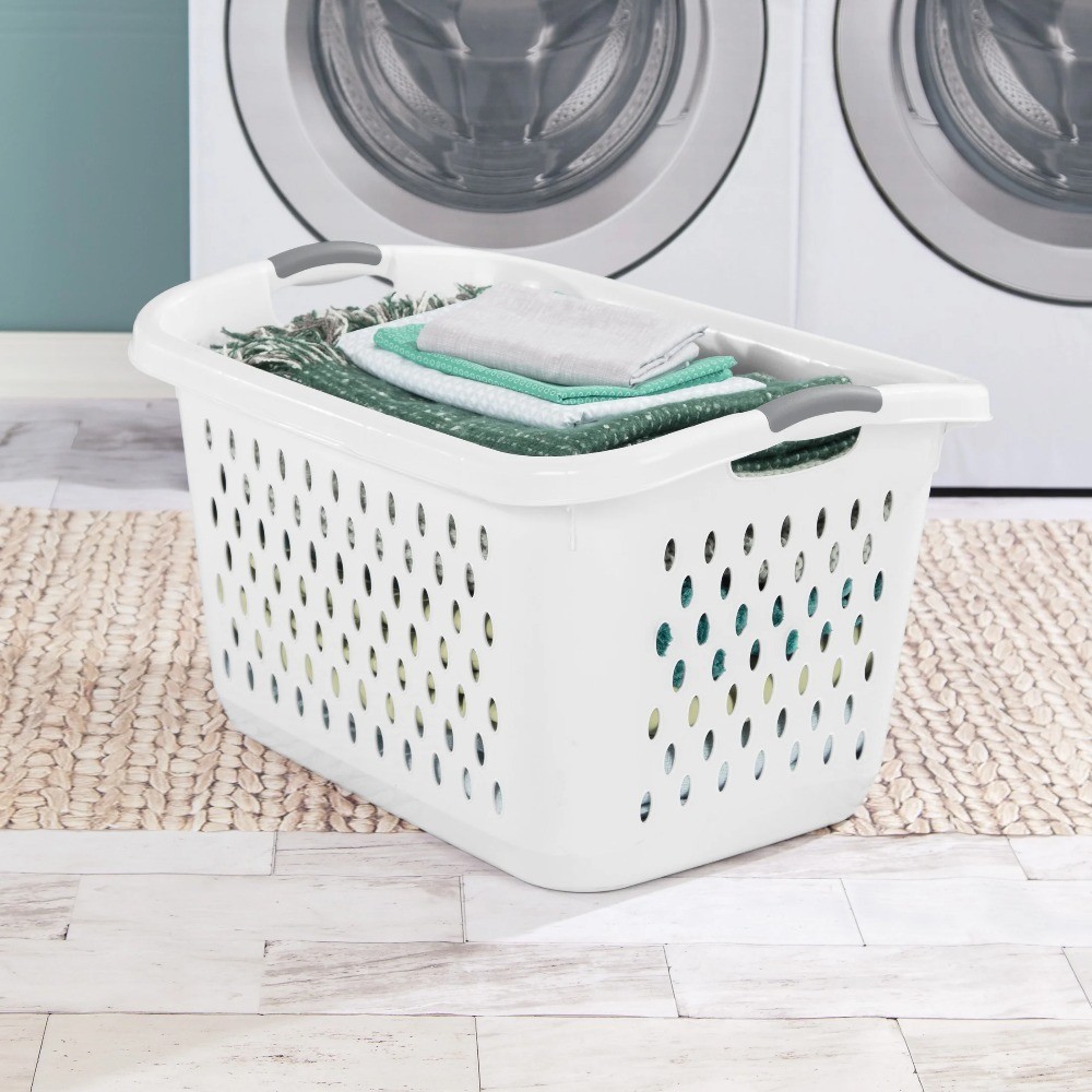 Extra Large 2.7 Bushel White Plastic Laundry Basket with 2 Handles for Easy