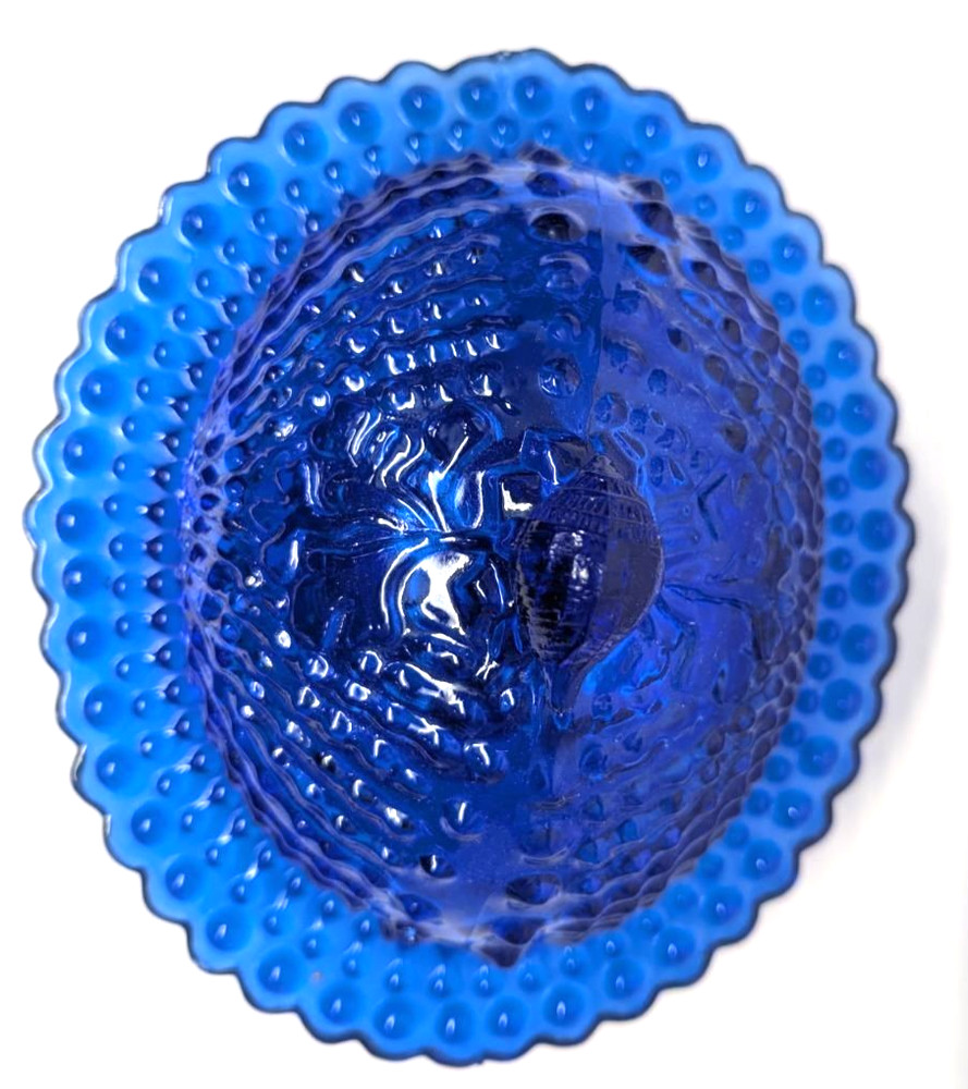Vintage Cobalt Blue Covered Dish with Nautilus Shell handle