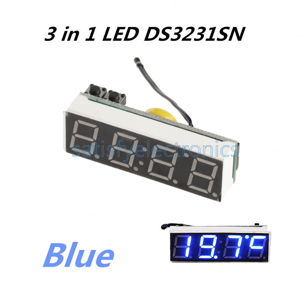 3 in 1 LED DS3231SN Digital Clock Temperature Voltage Module DIY Electronic Blue