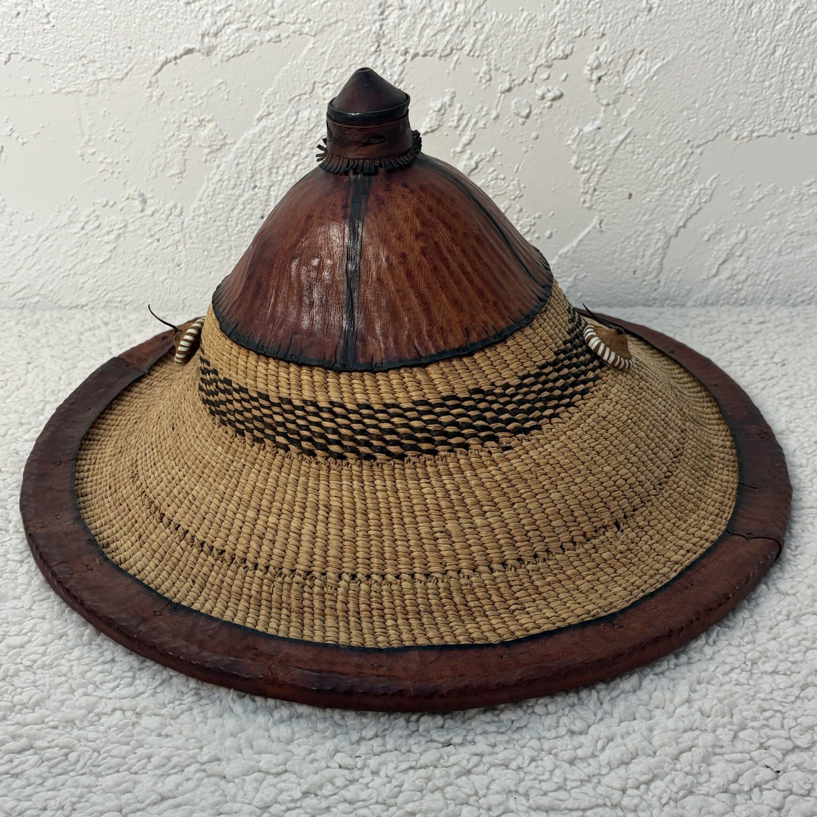 Vintage Fulani Straw Leather Hat Mali Wodaabe Tribe West Africa Mopti Cattle