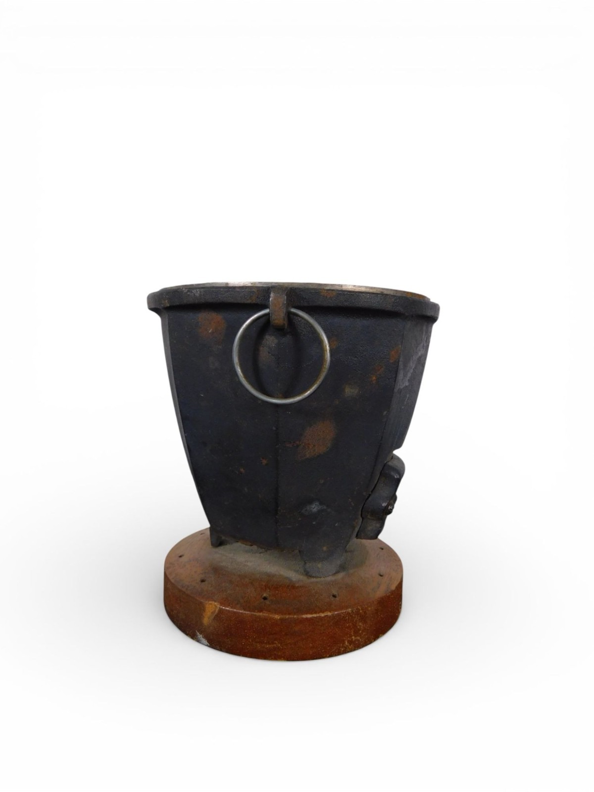 Antique Cast Iron Charcoal Brazier Incense Burner Wood Base