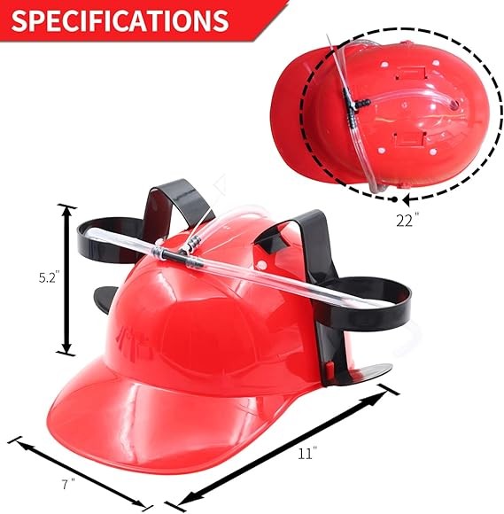 Drinking Helmet - Can Holder Drinker Hat Cap with Straw for Beer and Soda Red