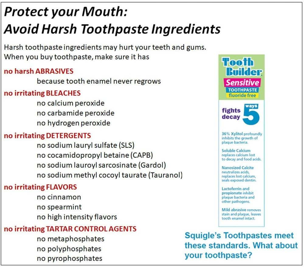 Squigle Tooth Builder Sensitive Toothpaste, Prevents Canker Sore - 4 Oz - 6-Pack