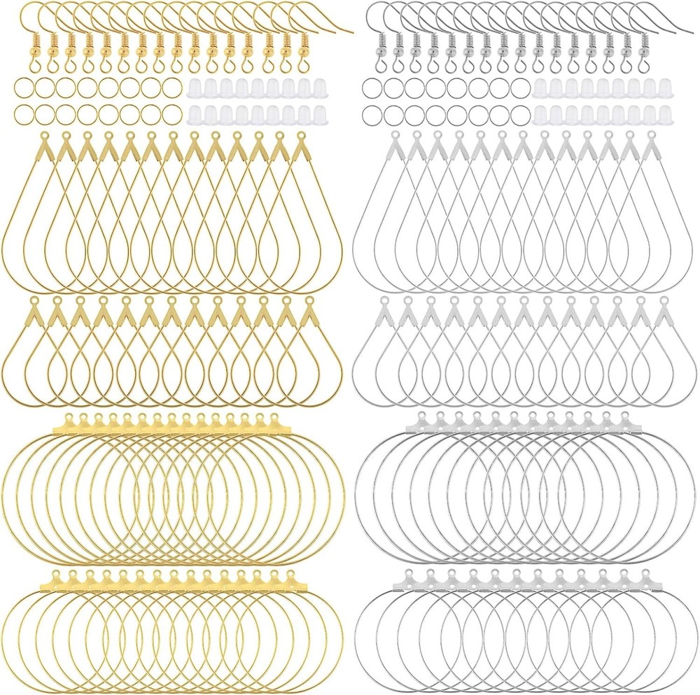 200PCS Earring Making Kit Beading Hoop Finding Open Hoops Bulk Wire for DIY