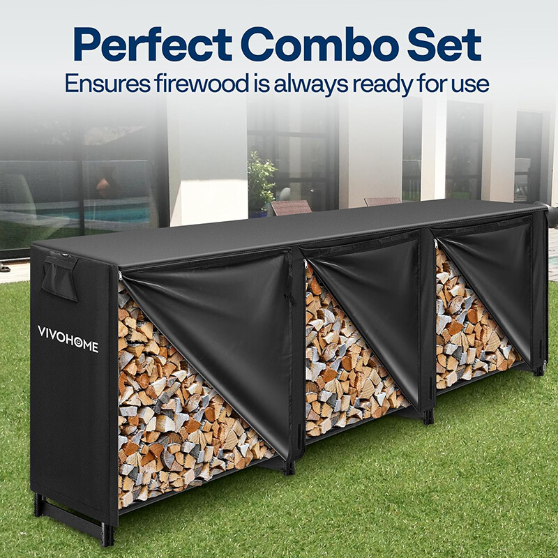 10ft Heavy Duty Firewood Rack w/ Cover Fire Wood Storage Log Holder Cover Combo