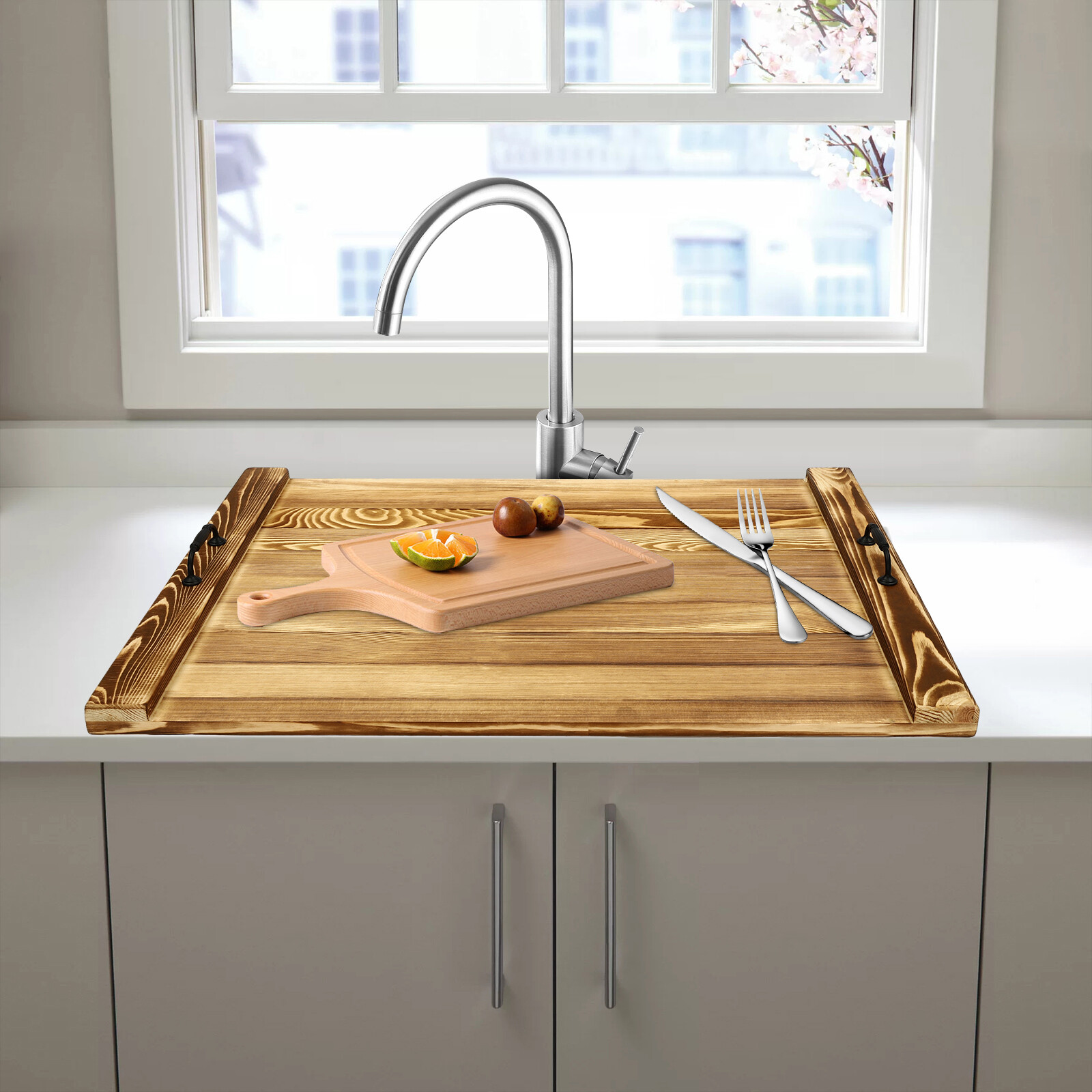 Noodle Board Stove Cover-Wood Top Covers for Electric and Gas Stove-Wooden