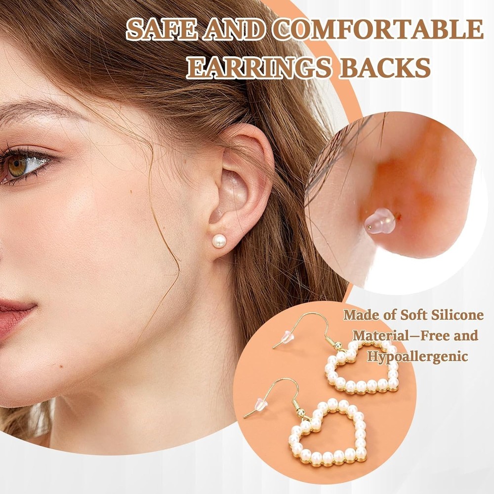 Rubber Earring Backs Soft Clear Earring Backings for Studs Hypoallergenic Sil...