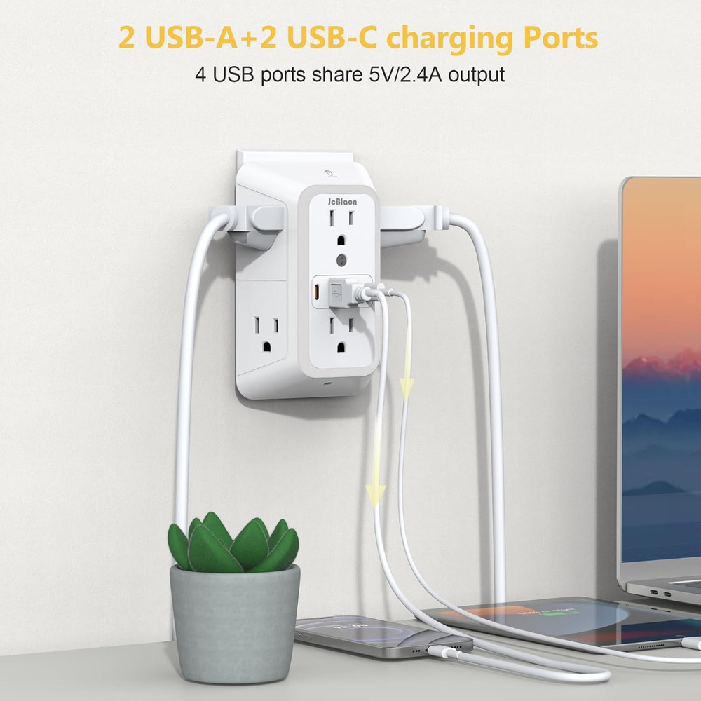 Wall Outlet Extender with Night Light, Power Plug Adapter Multi Plug Outlet Surg