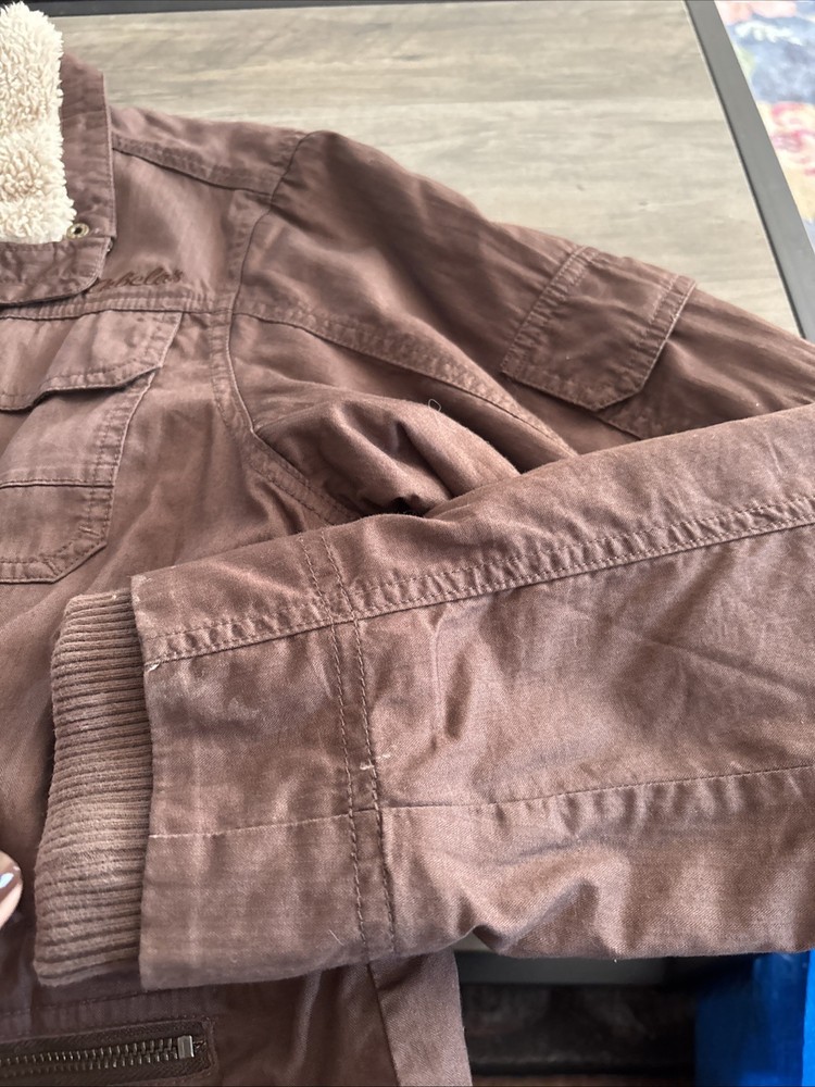 Cabelas Brown Hunting Jacket Lined Size Large Regular Zipper Pockets EUC