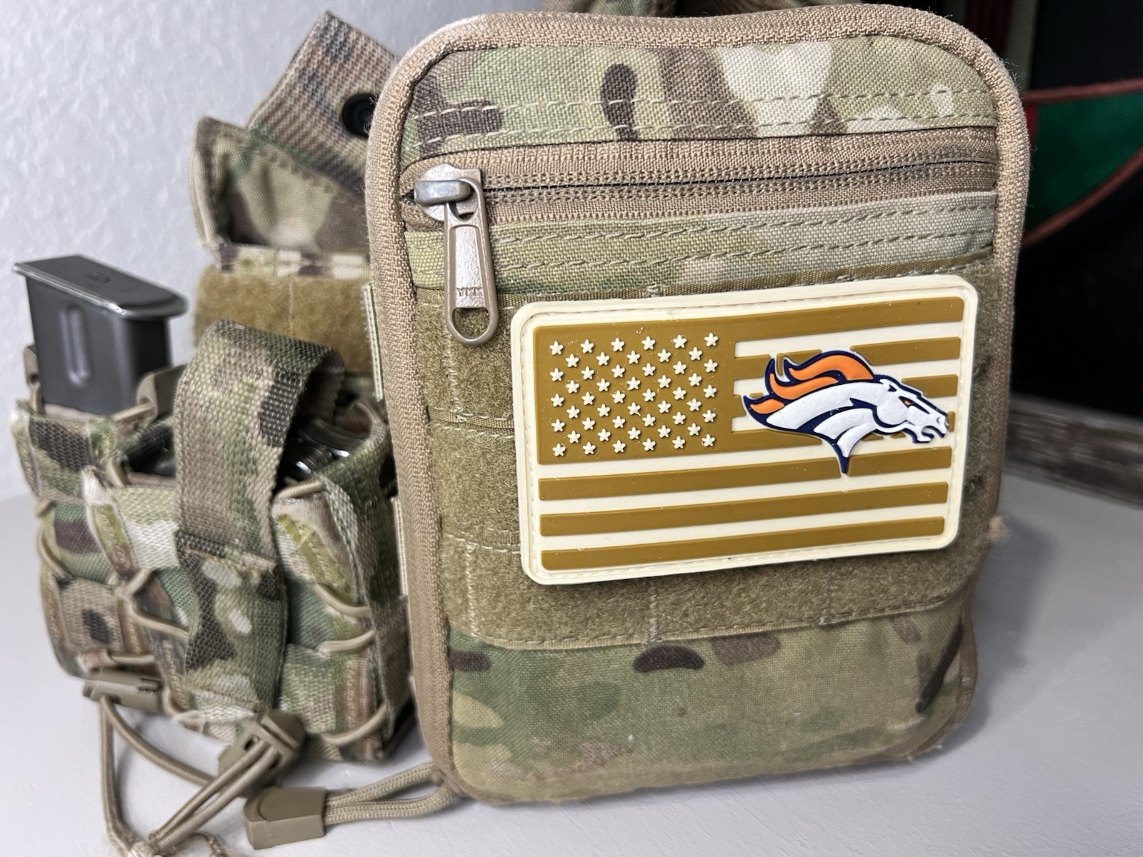 Denver Broncos American Flag PVC Patch with Velcro, New