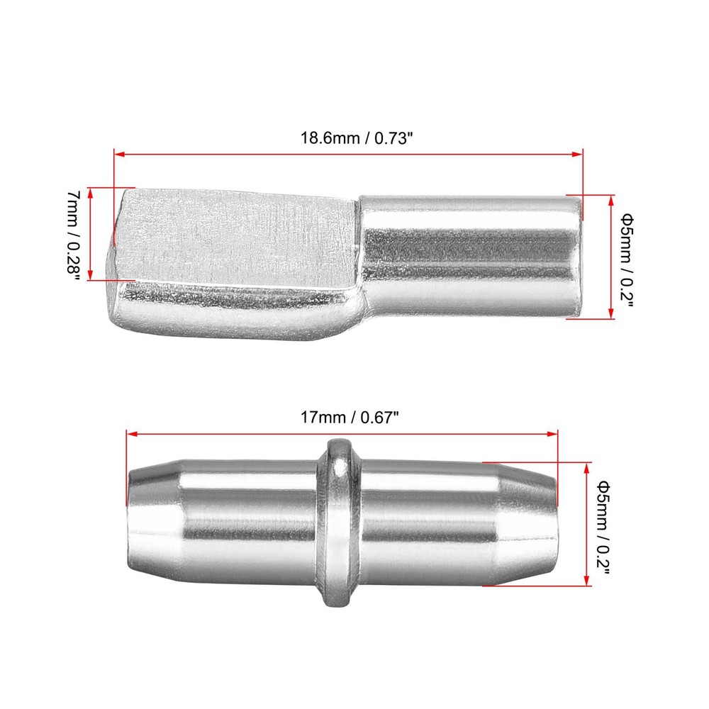 Peg support shelf, 5mm silver pin with hole, 60pcs