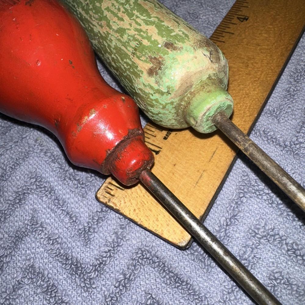 2 Antique Scratch AWL Wood Handle Leather Work Tools