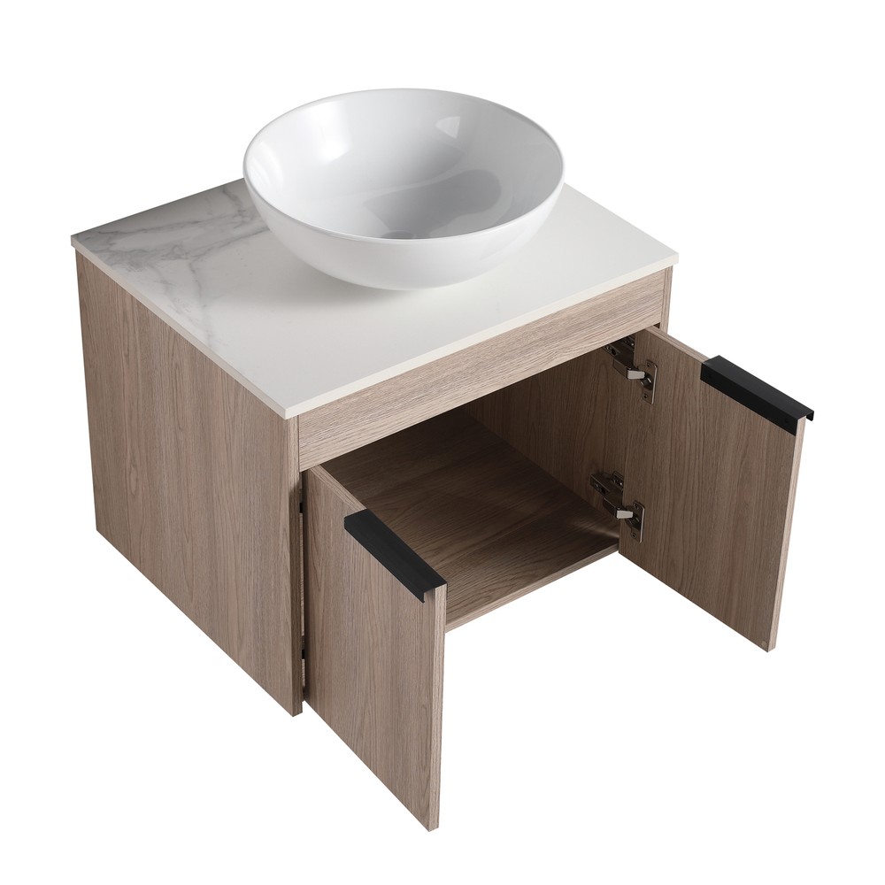24" Floating Wall Mount Bathroom Vanity Cabinet With Ceramic Basin Set 2 Doors A