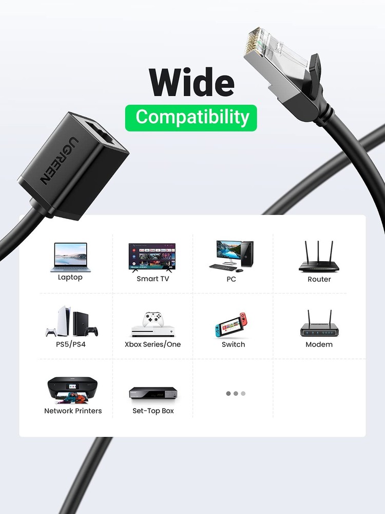 UGREEN Ethernet Extension Cable Cat6 LAN Extender Cat 6 ['3FT'], black
