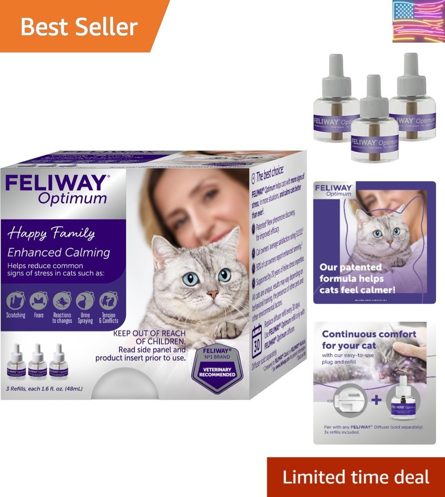Optimum 3 x 30 Day Cat Calming Refills for Pheromone Diffuser, 3 x 48ml Value...