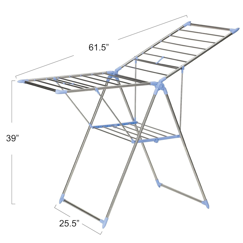 Collapsible Adjustable Gullwing Metal Clothes Drying Rack in Grey