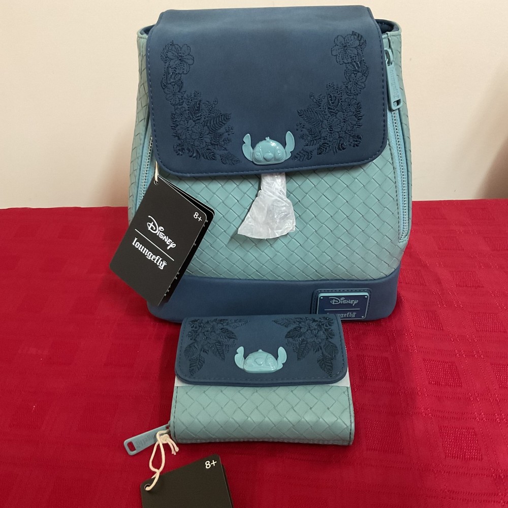 LOUNGEFLY DISNEY LILO & STITCH FLORAL DRAWSTRING MINI BACKPACK & WALLET NWT!!!