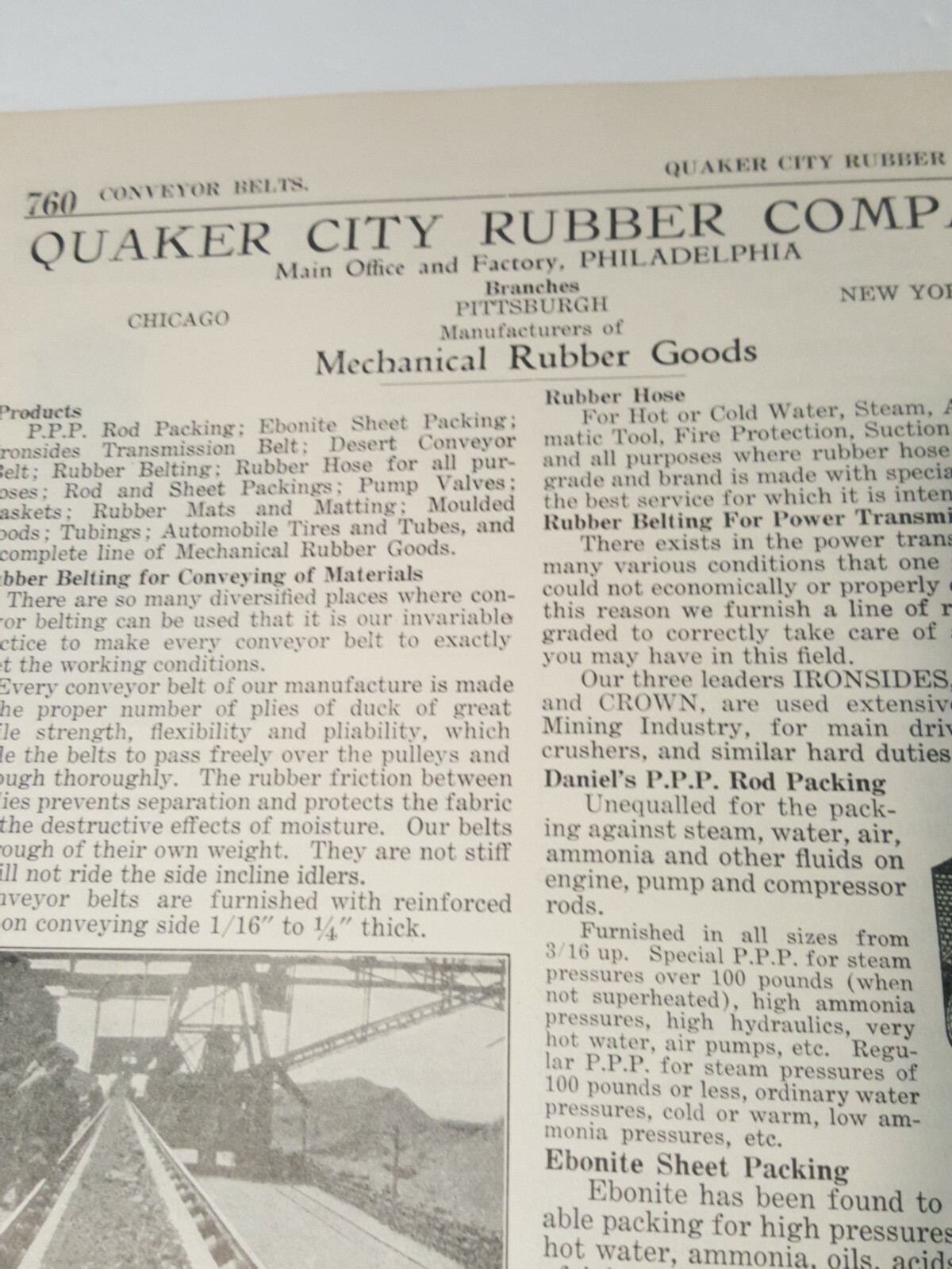 1923 print ad QUAKER CITY RUBBER COMPANY Philadelphia PA Mining rubber goods