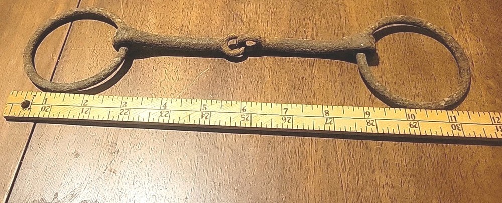 Antique Iron Horse Bit Double Ring Rusty