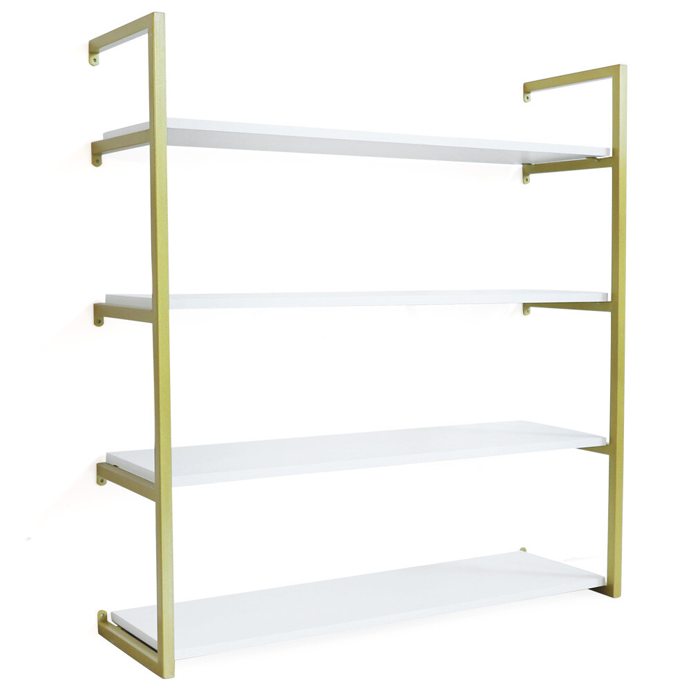 Wood Floating Shelf Bracket Wall-Mounted Storage Display Rack Unit Gold