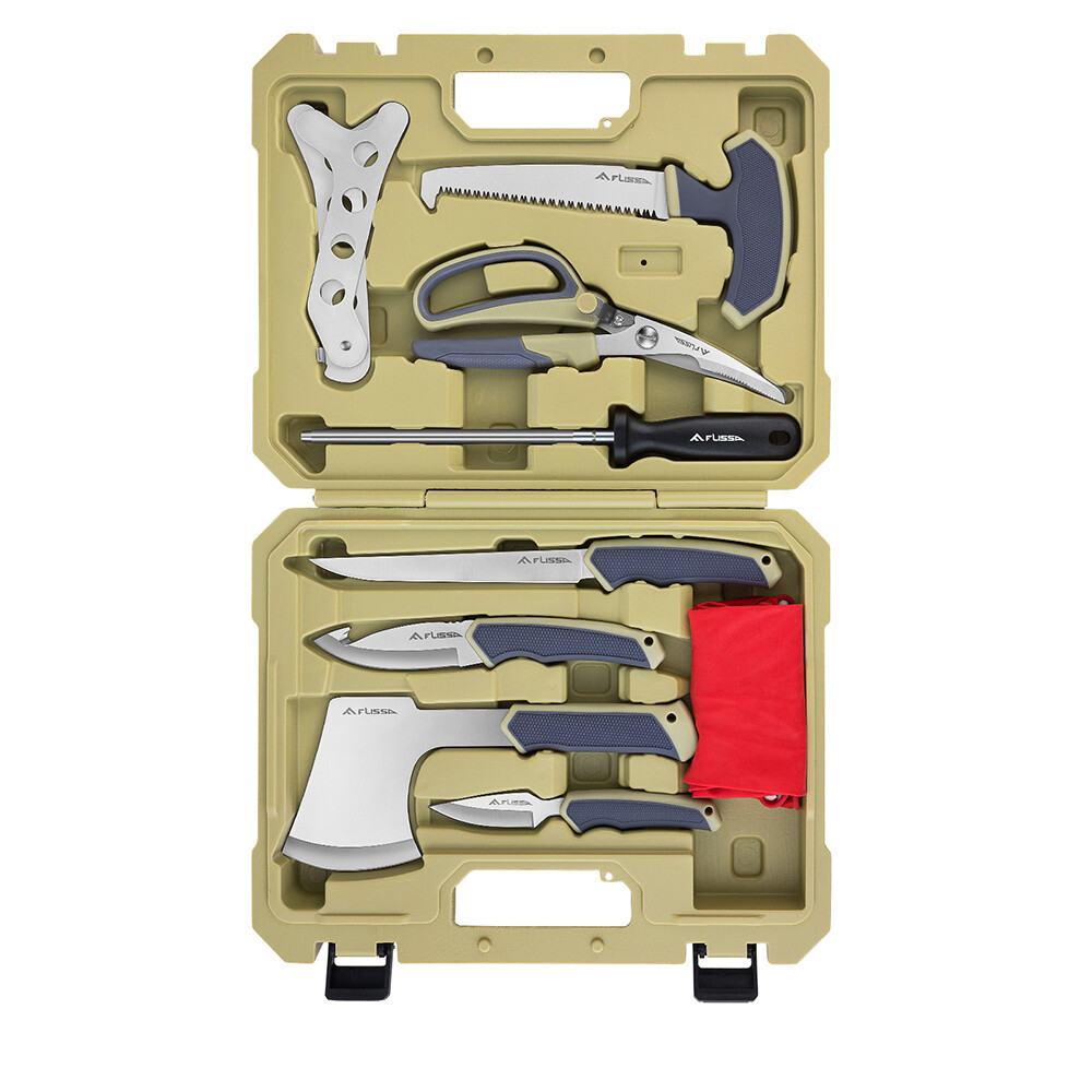 10PC Field Dressing Hunting Knife Set Skinning Knife Butcher Game Processing Kit