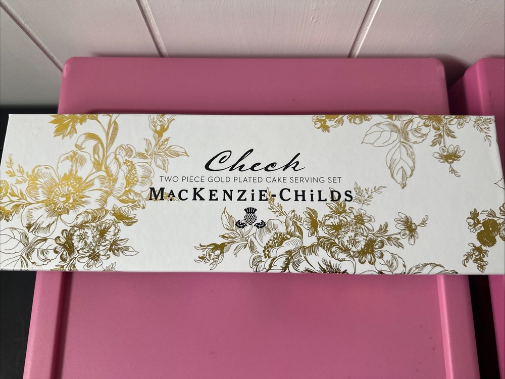 MacKenzie Childs Gold Check Cake Serving Set READ Description