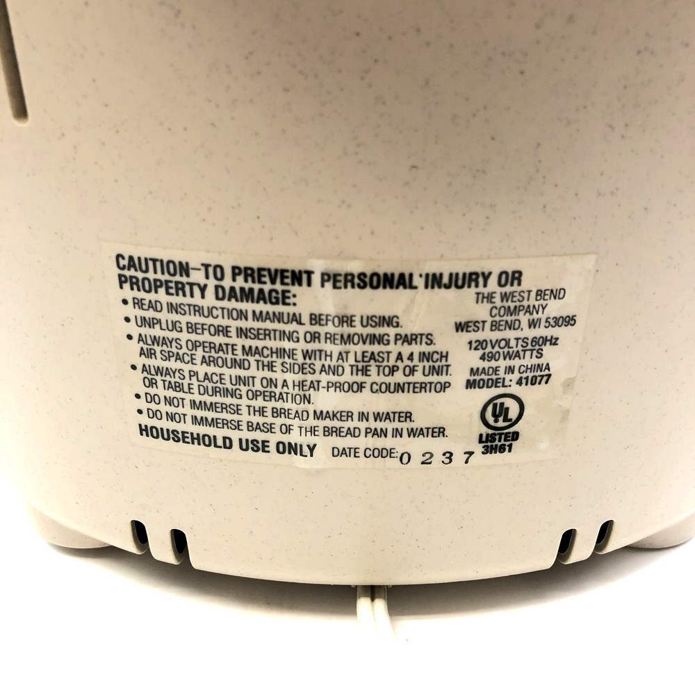 WEST BEND JUST FOR DINNER AUTOMATIC BREAD MAKER MACHINE MODEL 41077 EUC Clean