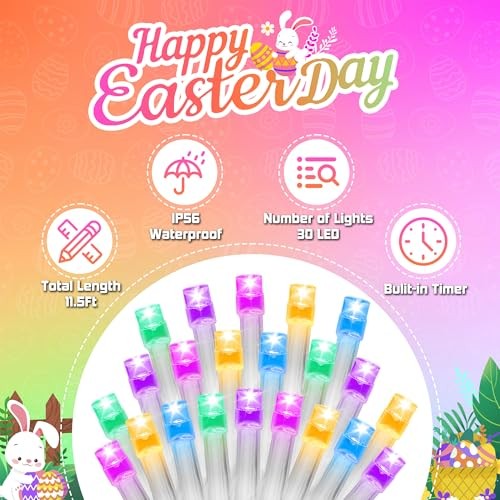 30 LED Easter String Lights - 11.5Ft Colored Battery Mini Light with 8 Pastel