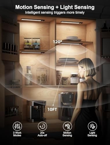 8" Motion Sensor Under Cabinet Lighting - Wireless, Remote Control, 56 LED, 3 Co