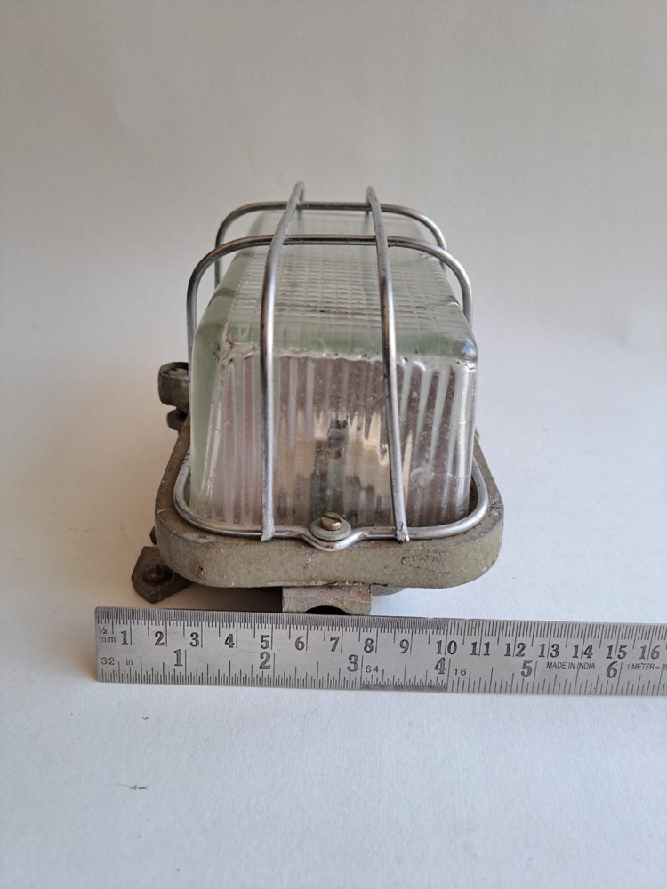 VINTAGE LARGE CAGED PRISMATIC BULKHEAD LIGHT STEAMPUNK