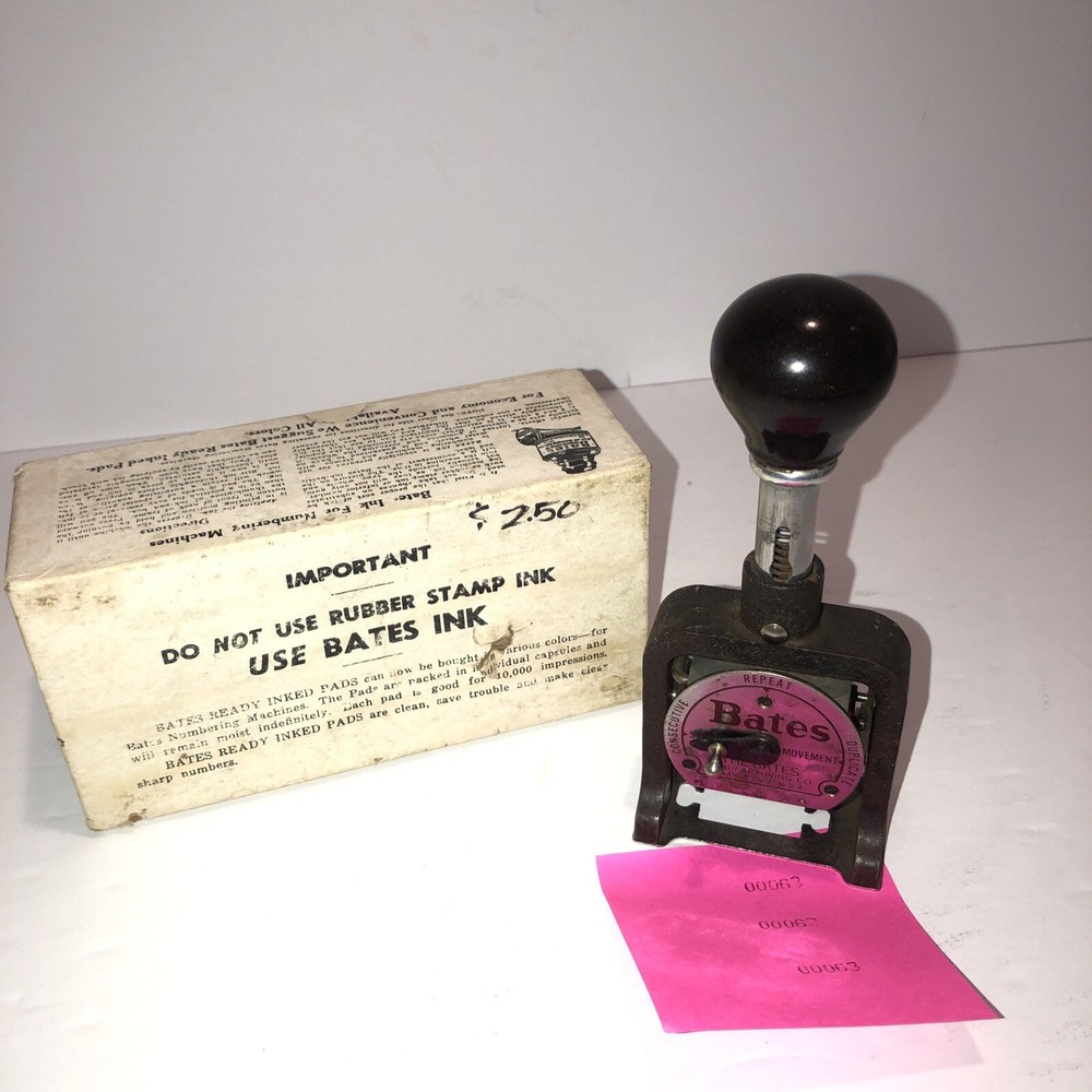 Vintage Bates Numbering Machine 6 Wheel Stamper