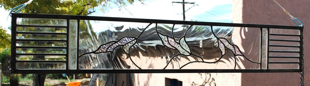 Stained Glass Window Panel Falling leaves clear iridized horizontal or vertical