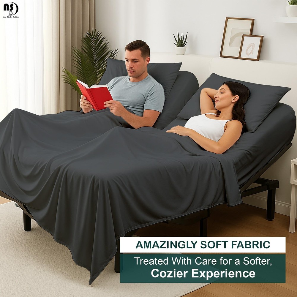 4 Piece Top Split King Sheets Sets for Adjustable Bed, 100% Egyptian Cotton B...