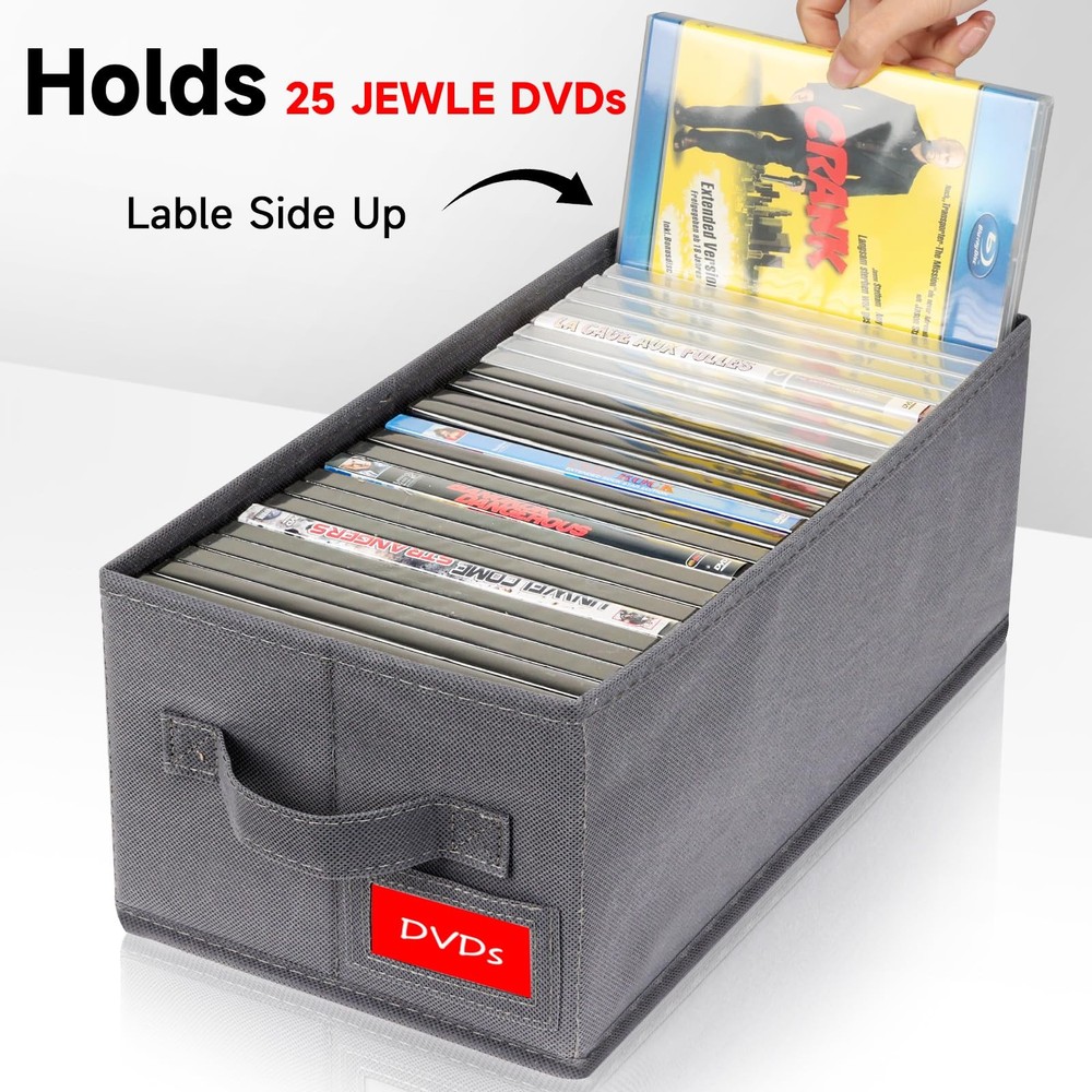 3 Pack DVD Storage Box Stackable Organizer Lid Grey Holds 75 Cases Media