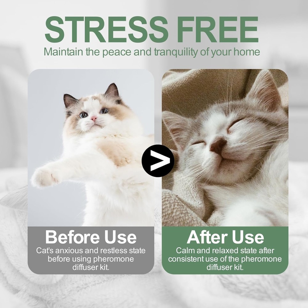 Cat Calming Pheromone Diffuser Set, Pet Calming Plug-in Kit (2 Diffusers + 4 ...