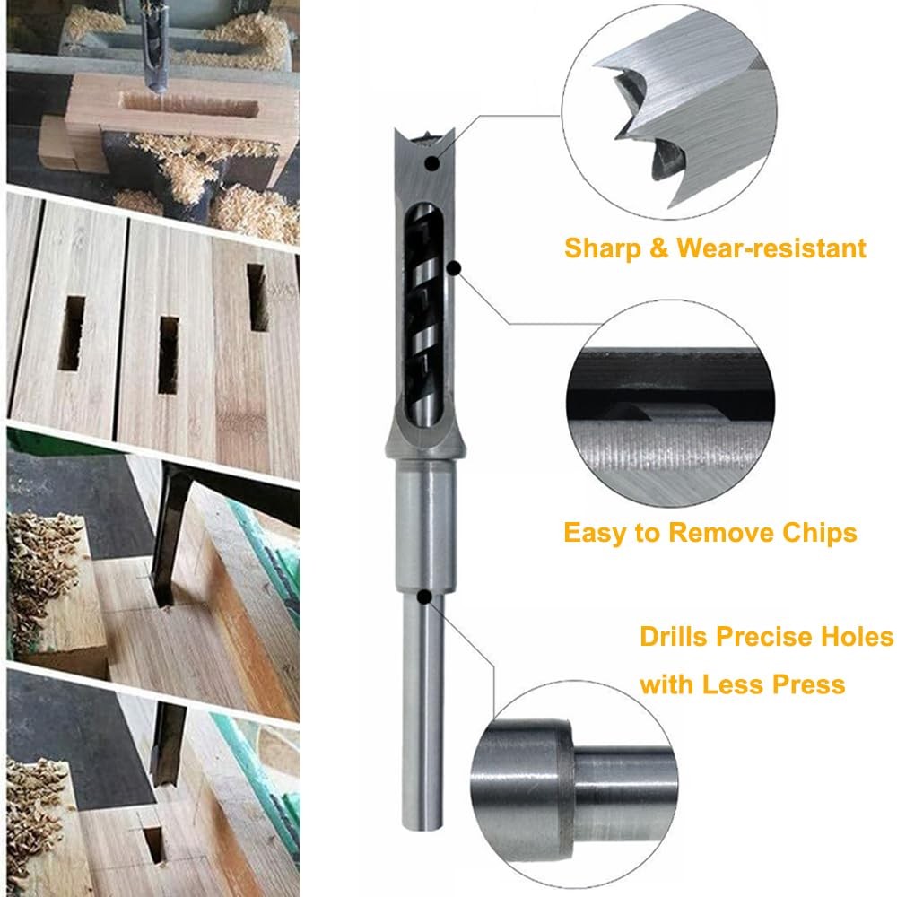 6Pcs Square Hole Mortise Chisel Drill Bit Tools, HSS Woodworking Hole Saw
