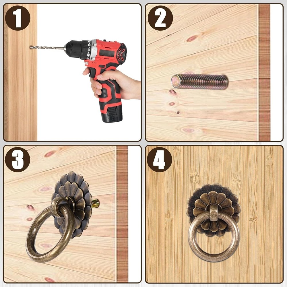 6 Pcs Antique Brass Cabinet Pulls Vintage Drawer Pulls Ring Antique Drawer Pulls