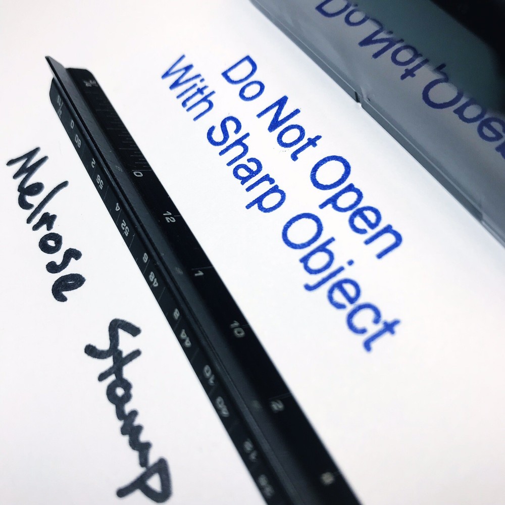 Do Not Open With Sharp Object Rubber Stamp Blue Ink Self Inking Ideal 4913