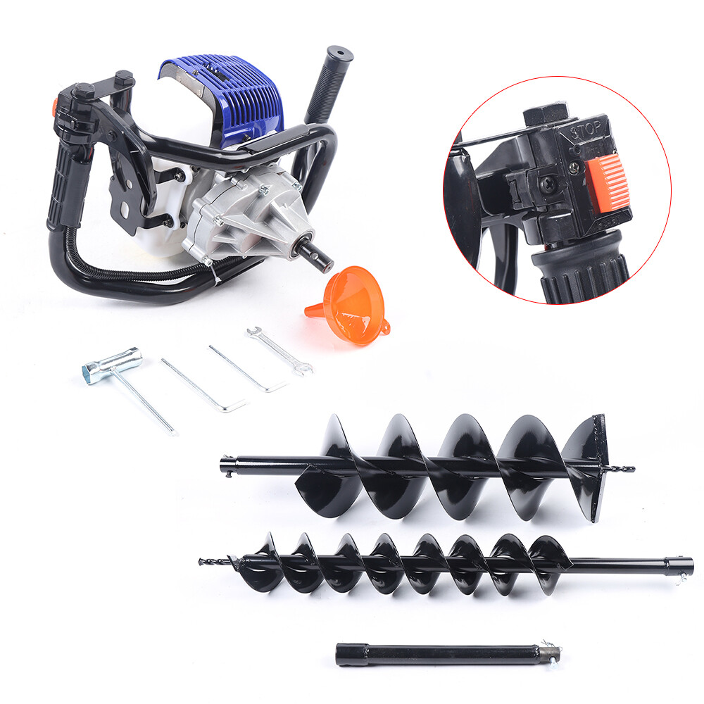 52CC 1700W Gas Powered Post Hole Digger Earth Auger Digging Engine &2 Drill bits