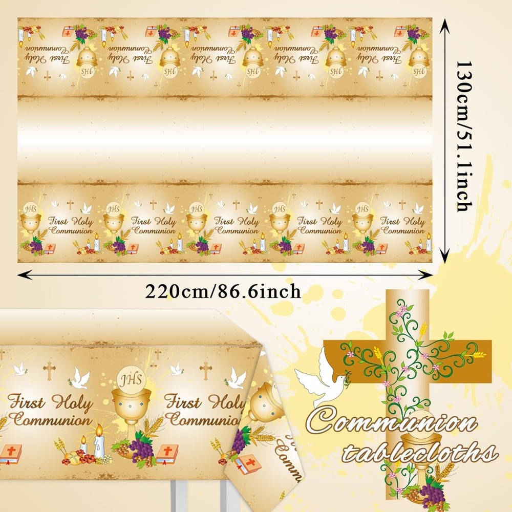 First Communion Table Cloth-3Pcs Mi Primera Comunion Rectangle Plastic Table ...