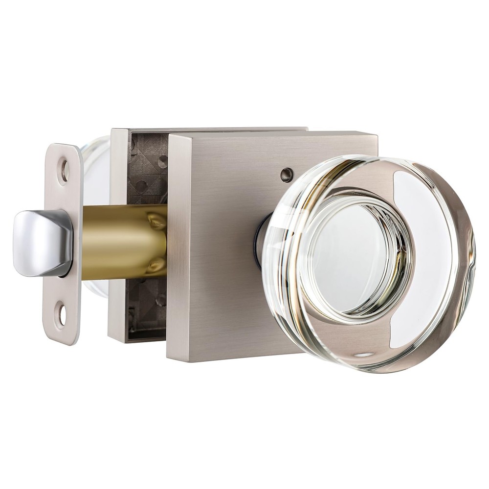 Crystal Door Knobs - Brushed and Satin Nickel Interior Privacy Knobs with Loc...