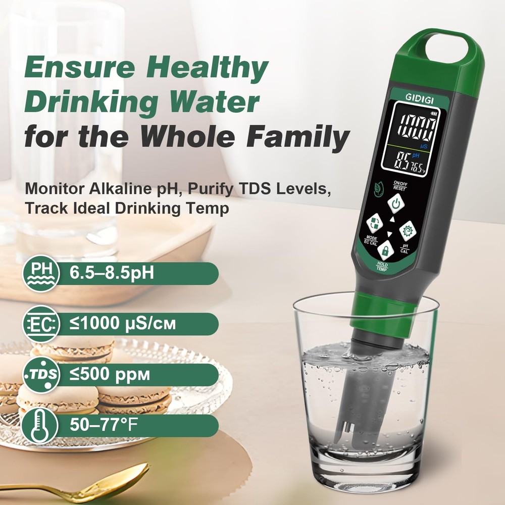 pH Meter with 2 * 250ml 7.0 Buffer Solution, Digital Display Color Screen...