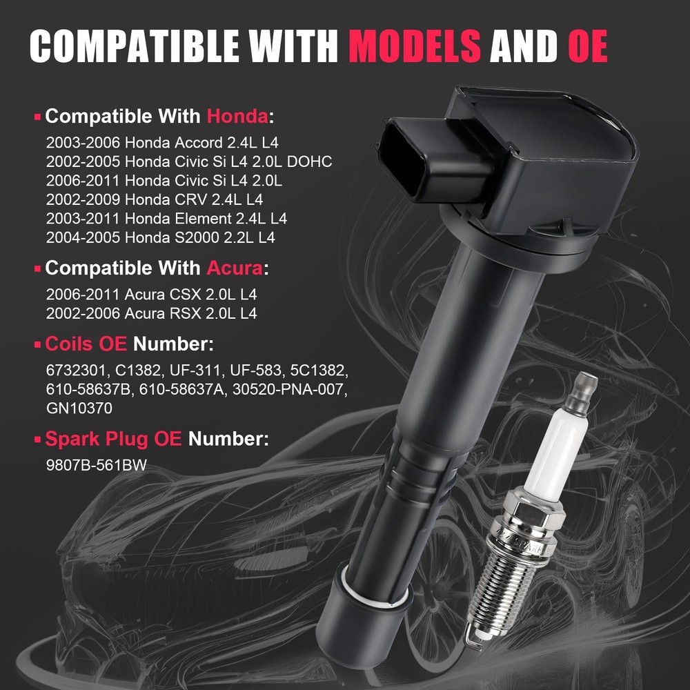 4pcs Ignition Coil & Spark Plug Compatible UF311 + plug