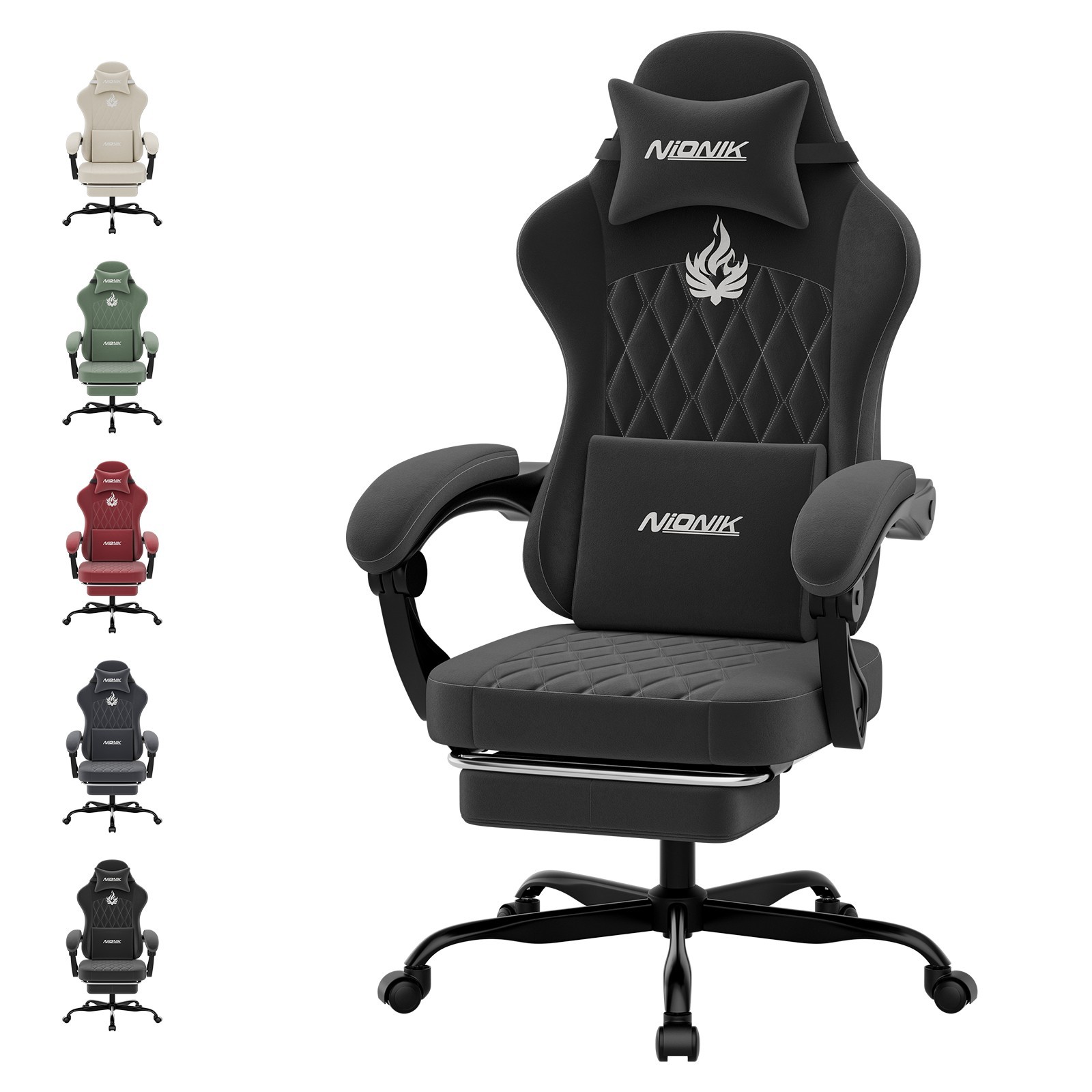 Gaming Chair with Footrest and Lumbar Support Height Adjustable Gaming Chair