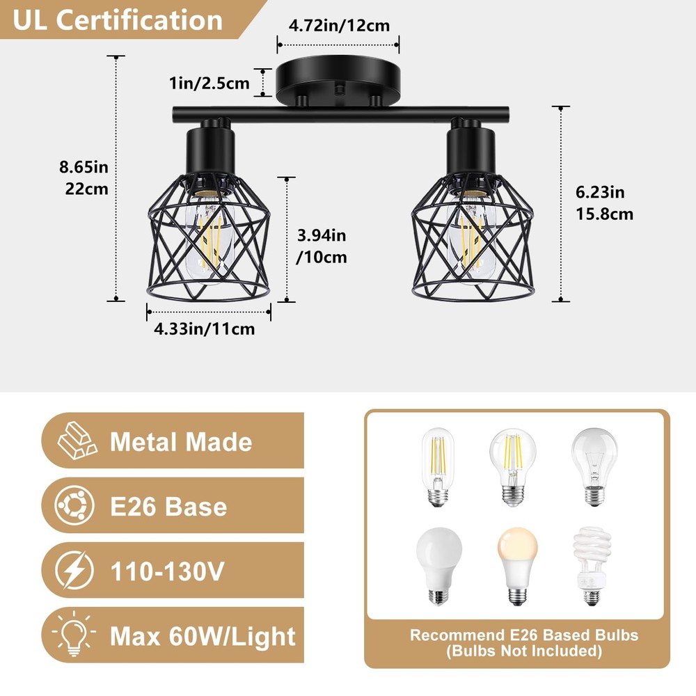 2-Lights Kitchen Light Fixtures Ceiling Mount, Adjustable Semi Flush Mount Ce...
