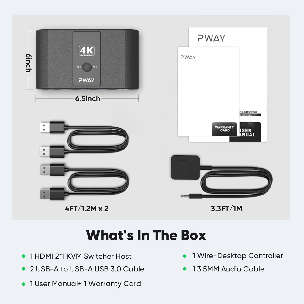 4K@60Hz HDMI Kvm Switch 1 Monitors 2 Computers, Sharing USB Devices with 3 US...
