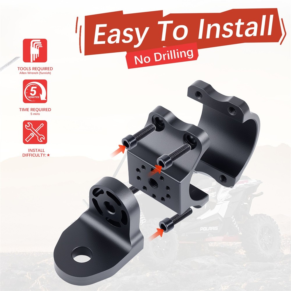 2X UTV Whip Light Mount Flag Bracket 360°Adjustable For 1.75"-2" Roll Bar Adjust