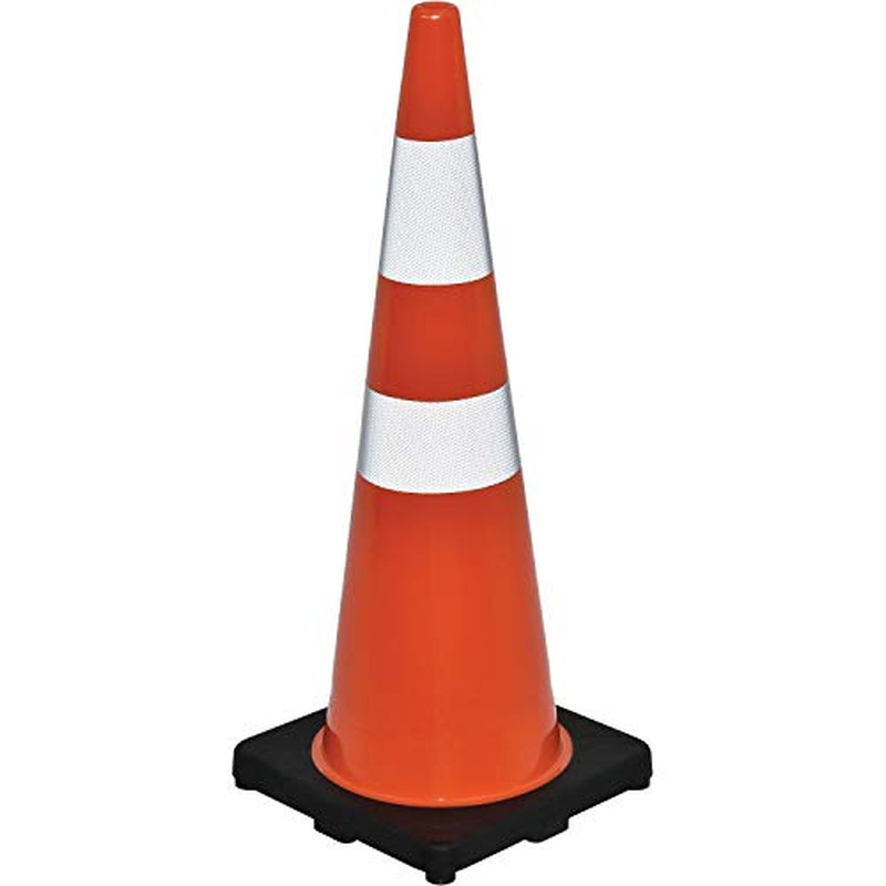 36" Reflective Traffic Cone, Black Base, 10 Lbs