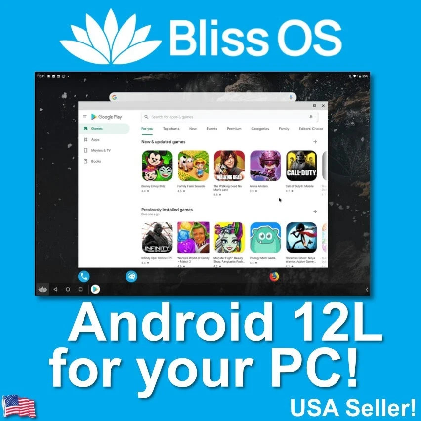 Bliss OS (Android OS) for PC/Laptop - 32GB Live USB Installer + Google Play